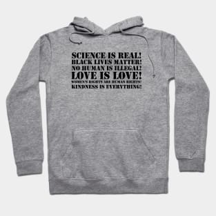 Science is real! Black lives matter! No human is illegal! Love is love! Women's rights are human rights! Kindness is everything! Hoodie